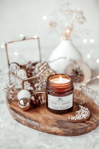 Świeca Sojowa: Cedr i Szafran – 120 ml