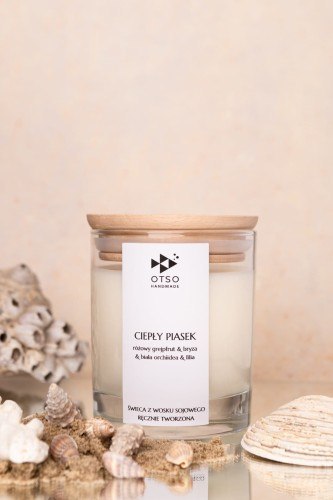 Świeca Sojowa: Ciepły Piasek (Edycja Premium) – 250 ml