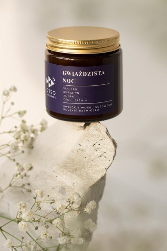 Świeca Sojowa: Gwieździsta Noc (Szafran i Ambra) – 120 ml