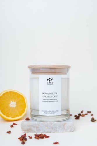 Świeca Sojowa: Pomarańcza, Karmel i Chili (Edycja Premium) – 250 ml