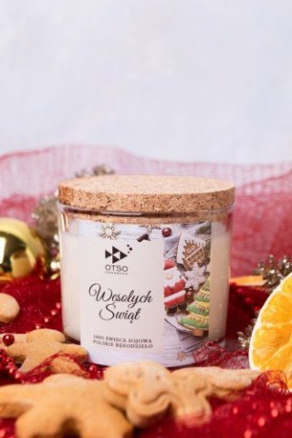 Świeca Świąteczna: Wesołych Świąt (Cynamon i Wanilia) – 250 ml